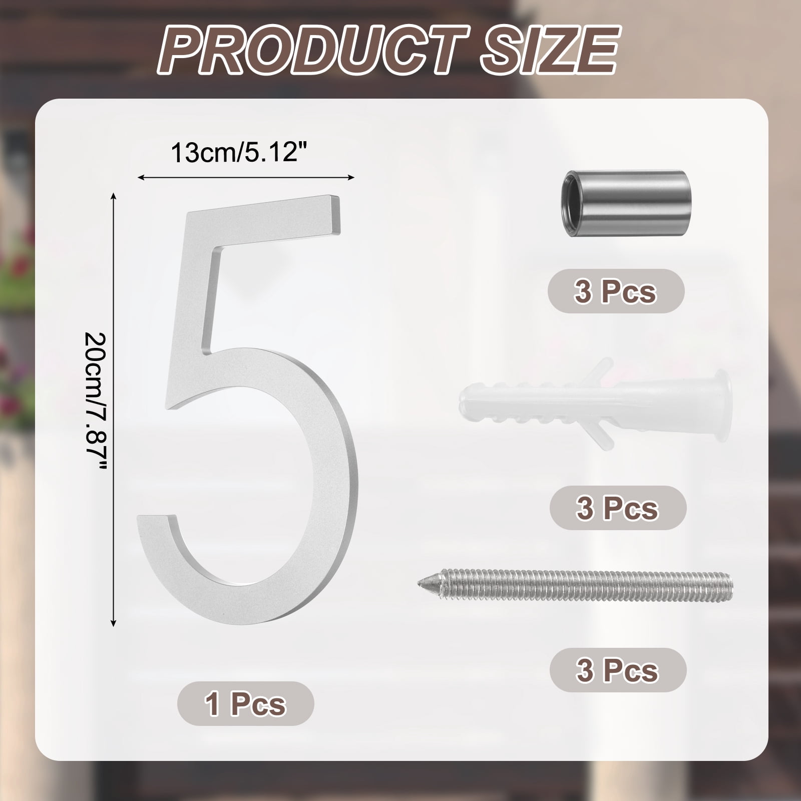 Uxcell 8" Solid Aluminum Floating House Numbers for Outside Address(Number 5, Silver)