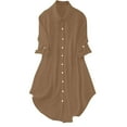thumbnail image 2 of HongQid Women's Button Down Shirt Dress with Pockets Oversize Collared Long Sleeve High Low Tunic Dresses Blouse, 2 of 6