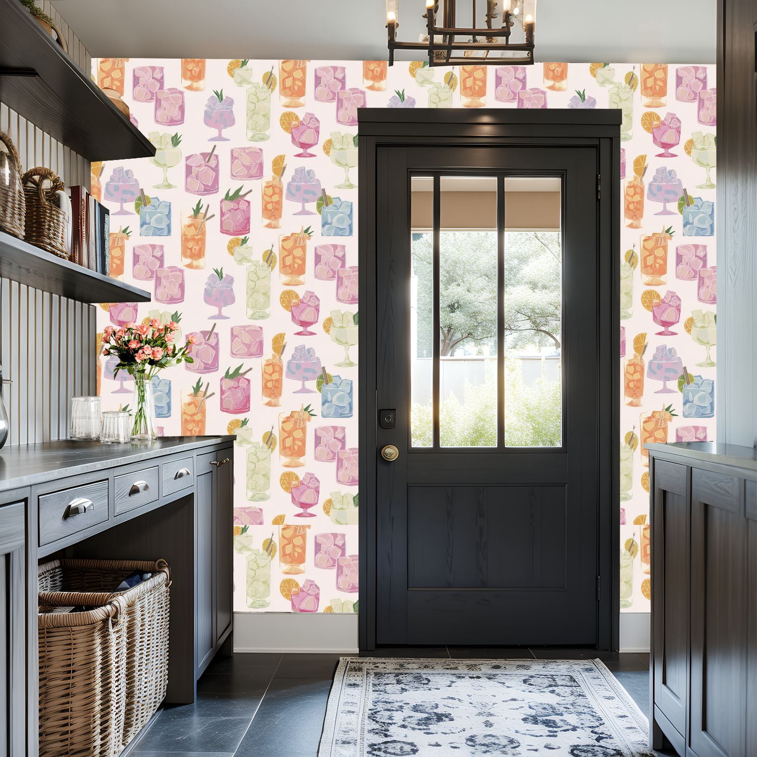 Peel and Stick Wallpaper Colorful Cocktail Glass Ice Cubes Citrus Pastel Style Wall Mural 17.7in x 9.8ft Self Adhesive Removable Wall Paper Renter Friendly Wallpaper for Nursery Bedroom Cabinets