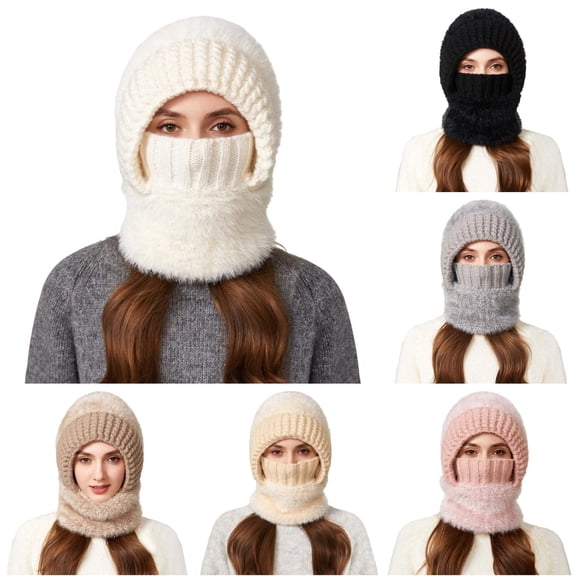 XIAOCHA Balaclava‑Style Beanie for Women,Fleece‑Lined Fall‑Winter Outdoor Toque,White