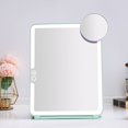 thumbnail image 2 of LED Foldable Travel Makeup Mirror - 7x9 inches 3 Colors Light Modes USB Rechargeable Touch Screen, Portable Tabletop Cosmetic Mirror for Travel, Cosmetic, Office (Green), 2 of 6