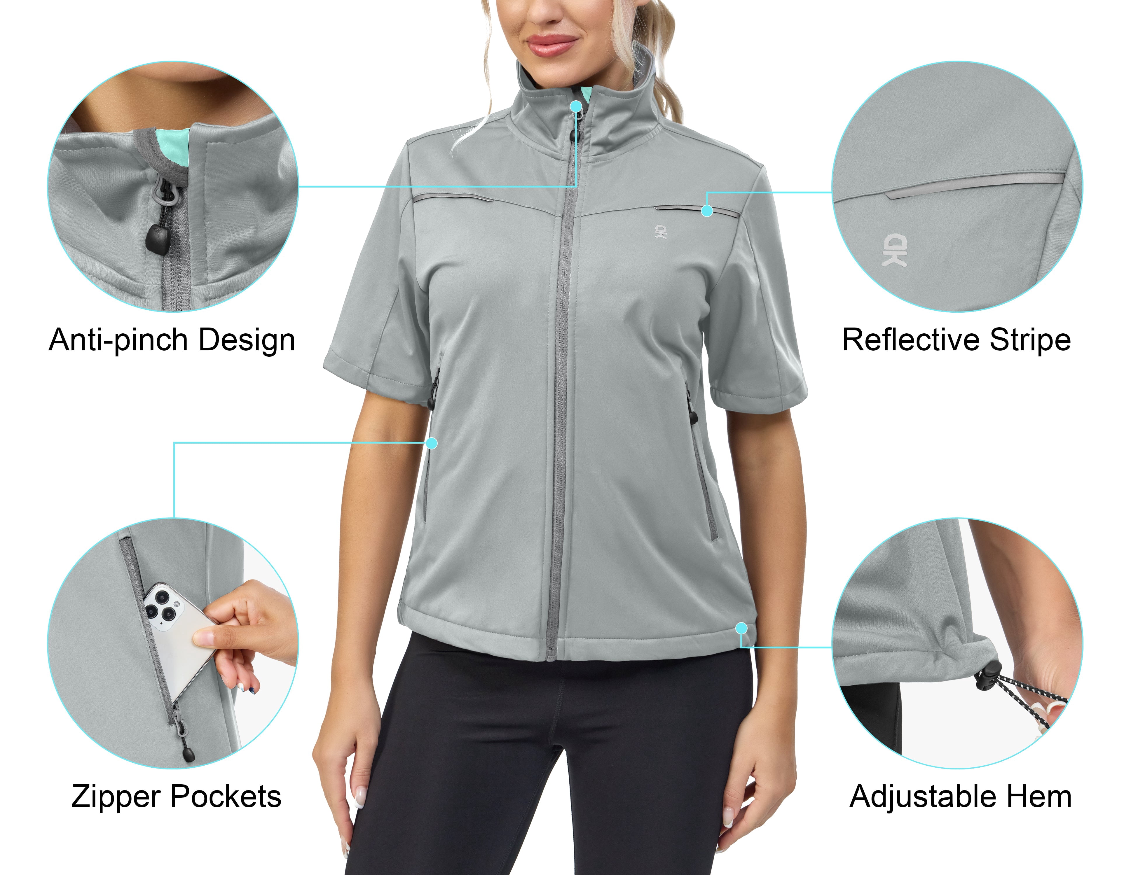Little Donkey Andy Women's Short Sleeve Jacket Windproof Lightweight Vest for Golf Hiking Running Light Grey XXL