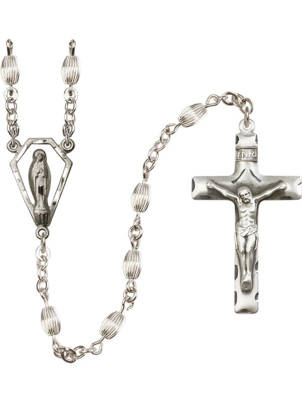 Sterling Silver Rosary Bracelet 5x7mm Sterling Silver Corregated beads Crucifix sz 5/8 x 1/4.