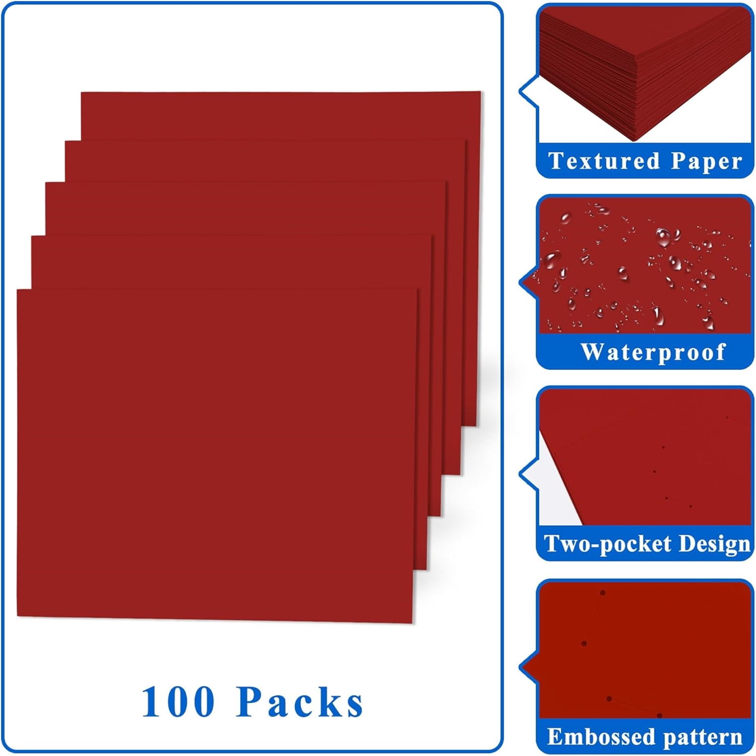 100 Packs Paper Folders with Pockets for Students,Businessmen and Office Workers,Letter Size,Two Pocket Folders with Card Slot for Office,Business,School Supplies (Red)