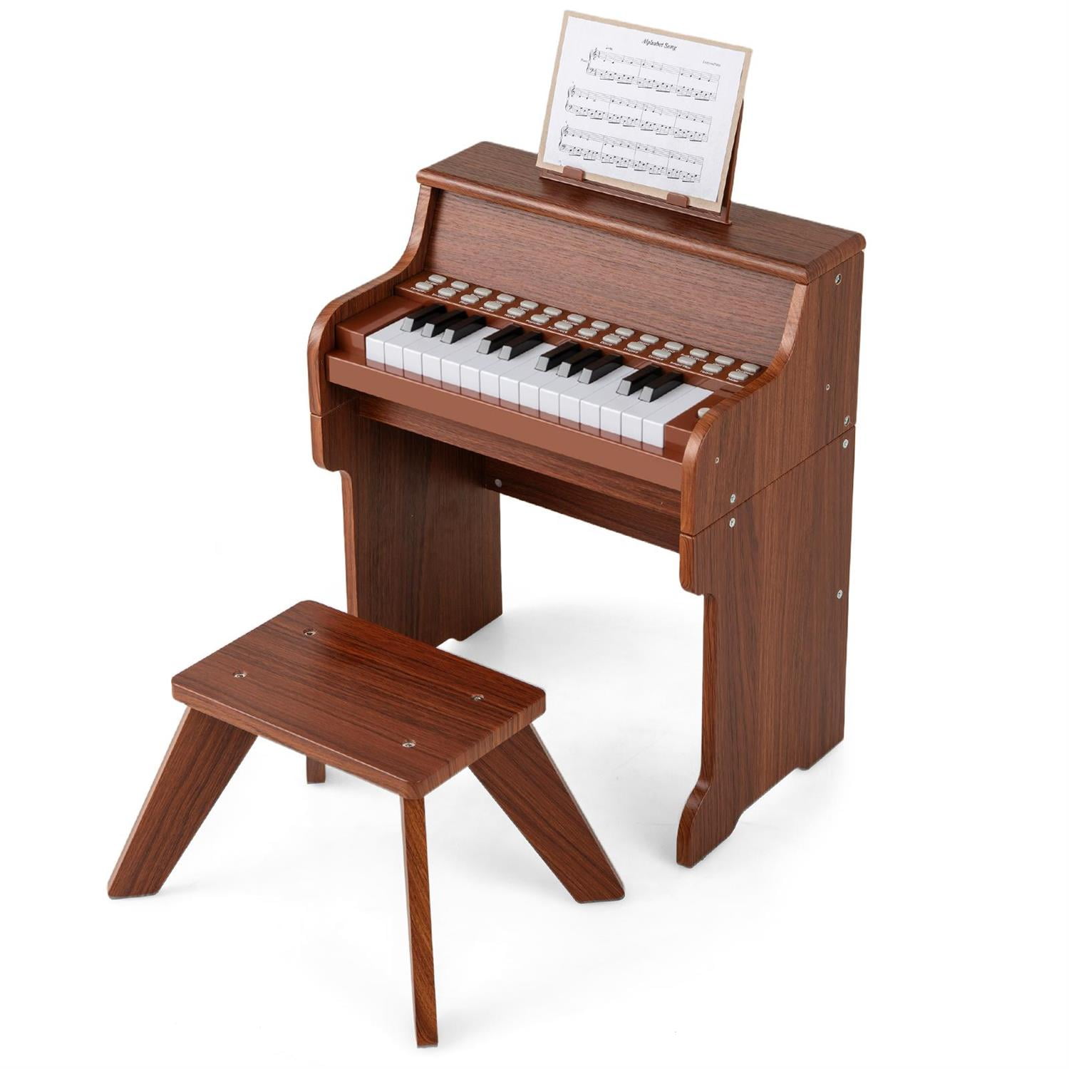 Demi Bonn Brown 25-Key Piano with Stool, Music Enlightenment, Adjustable Speed & Volume, Record/Playback