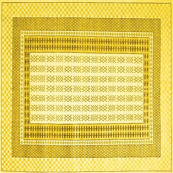 Ahgly Company Machine Washable Indoor Square Abstract Yellow Contemporary Area Rugs, 3' Square
