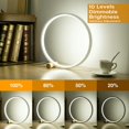 thumbnail image 3 of lámpara de escritorio regulable, diseño de luz de anillo con base de madera, puerto USB, luz de mesita de noche para sala de estar, oficina, lectura, 10 niveles de brillo, 4000 K, 3 of 5