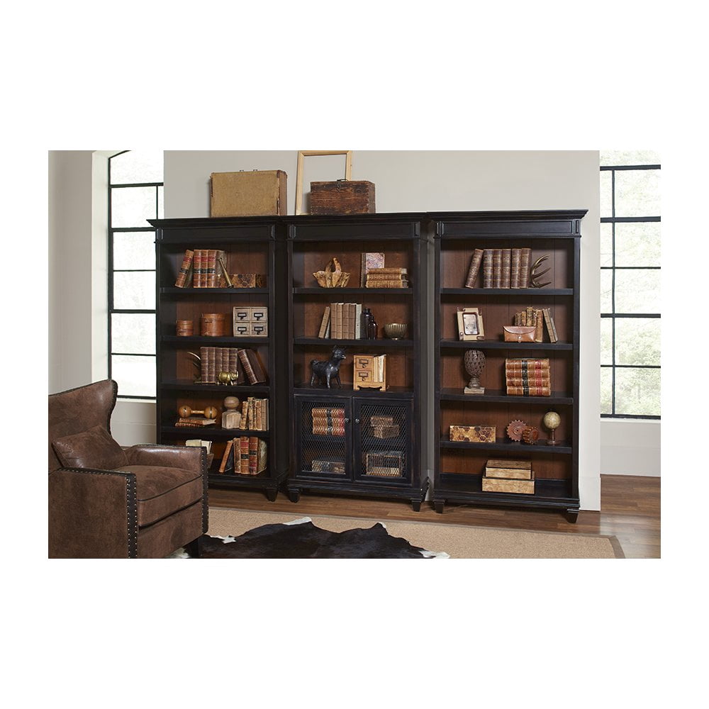 Hartford Wood Bookcase With Doors Storage Cabinet Office Shelves Black
