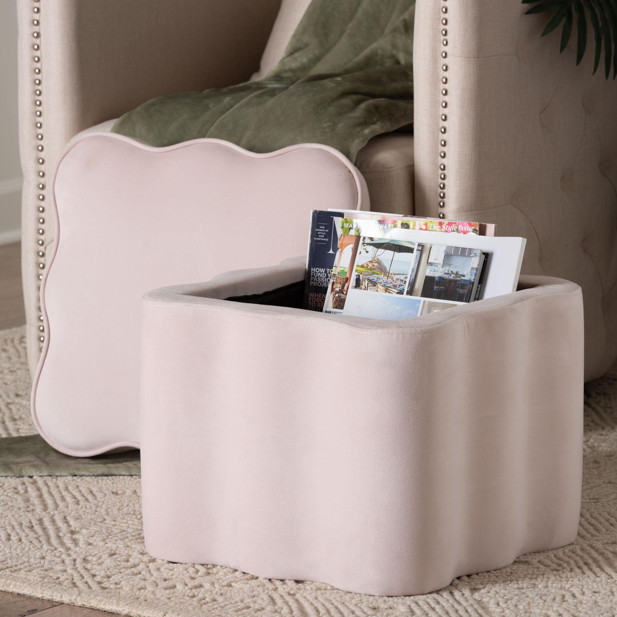 bali & pari Paulina Modern Luxe Storage Ottoman, Light Pink