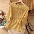 thumbnail image 4 of Gaukiv Womens Embroidered Shirts,Three Quarter Length Sleeve Tops Split Neckline Blouses Yellow L, 4 of 4
