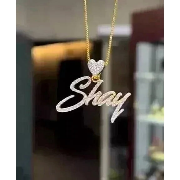 1.30Ct Round Cut Real Moissanite Customize Name Pendant 14K Yellow Gold Plated 18'' Free Chain