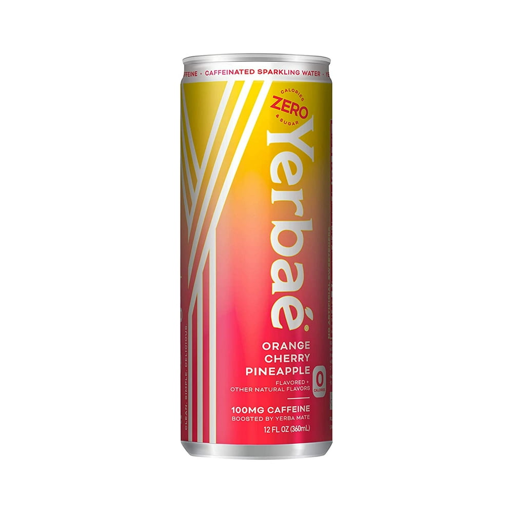 Yerbae Sparkling Water Orange Cherry Pineapple Flavored Seltzer with Caffeine, Antioxidants