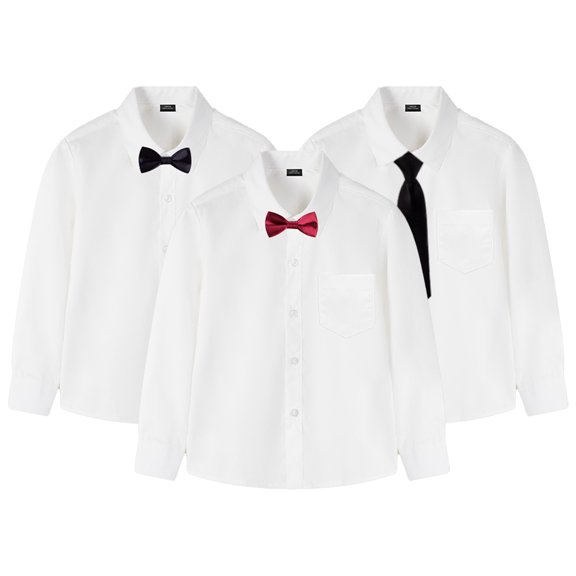 Kkkded Kids Toddler Boys Button White Dress Long Sleeve Lapel White Shirt with Bowtie Cotton Formal Uniform Perform Dress Shirts Spring Fall Outfits for Youth 3-16