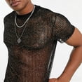 thumbnail image 4 of Men'S Glitter Mesh Sheer T Shirt Rave See Through Shirt Short Sleeve Top Tee, 4 of 8