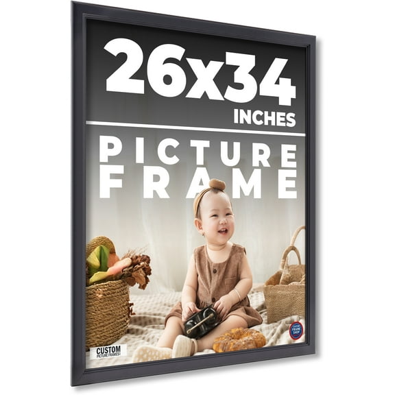 26x34 - 26 x 34 Contemporary Black Solid Wood Frame with UV Framer's Acrylic & Foam Board Backing -