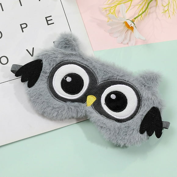 SHENMO Owl Plush Sleep Mask (19×11cm, Grey), 3D Plush Children Night Mask Cute Funny Cartoon Kids Sleep Mask Adult Sleep Nap