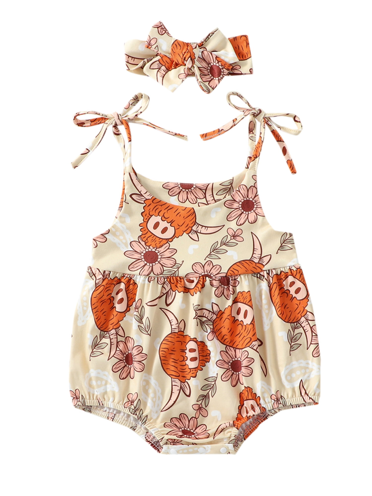 Newborn Baby Girl Summer Romper - Sleeveless Lace Floral Dress With Headband