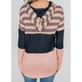 thumbnail image 2 of Women Long Sleeve Striped Color Block Casual Hoodies Loose Patchwork Pullover Sweatshirt Knit Tops, 2 of 5