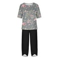 thumbnail image 4 of Teissuly Women's Casual Round Neck 5/4 Sleeve Top And Pants Digital Printing Two-piece Set, 4 of 5