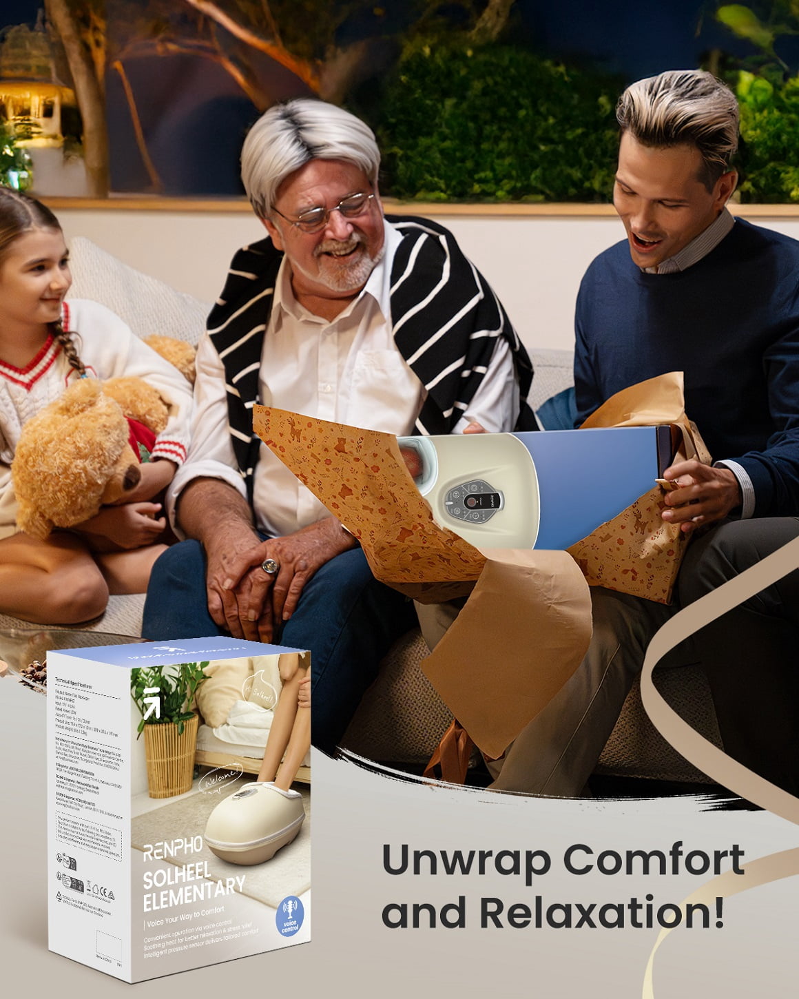 RENPHO Foot Massager Machine with Heat [2026 Upgraded], Shiatsu Foot Massager for Plantar Fasciitis, Gift for Women Men Mom Dad, Exclusive Voice Control, Beige