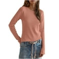 thumbnail image 2 of Aloohaidyvio Womens Long Sleeve Basic Tee Crewneck Cotton Knit T-Shirt Super Soft Classic and Fitted Tops Pink M, 2 of 6