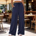 thumbnail image 2 of Nhthy Women's Summer Casual Straight Leg Long Pants, Solid Loose Fit Breathable Full Length Trousers for Everyday Outfits Navy M, 2 of 9
