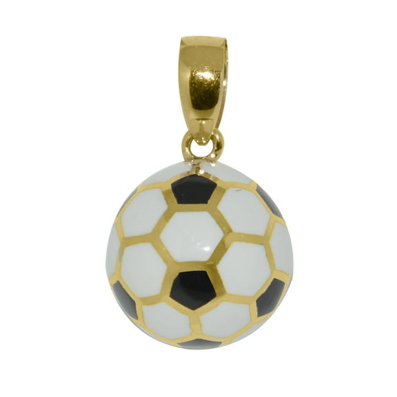 Precious Stars 14K Yellow Gold and Enamel Soccer Ball 9-mm Unisex Pendant - No Chain, Pendant Only