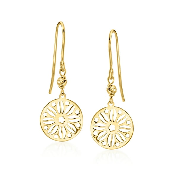 Ross-Simons Italian 10kt Yellow Gold Sunflower Ricami Drop Earrings, Women's, Adult