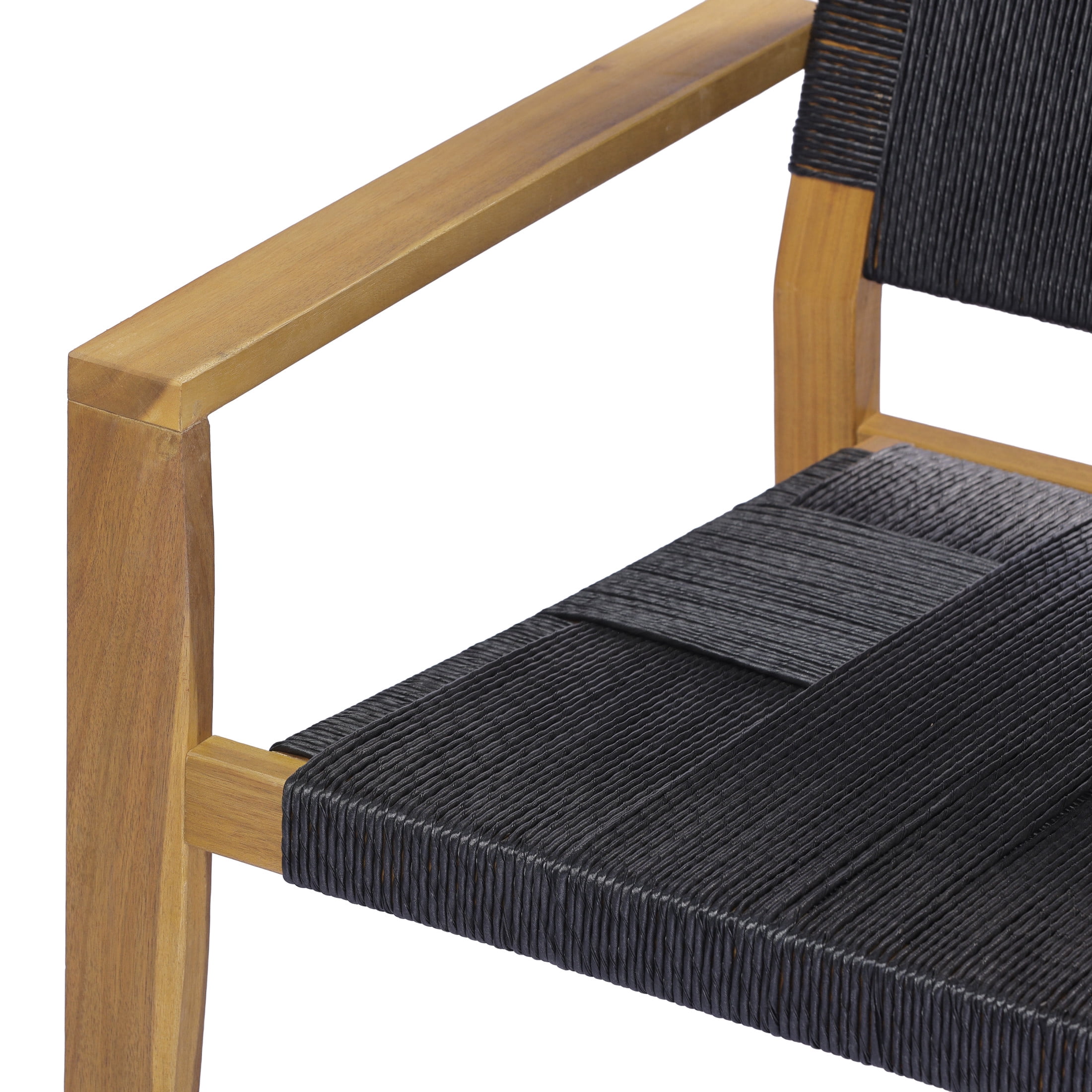 Christopher Knight Home Set of 2 Outdoor Club Chairs, Acacia Wood Frame with Rope Weave, Teak + Black