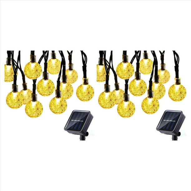 2X Bombillas de Luz Solar de 8 Modos Bola de Cristal 5M Luces de Cadena LED Guirnaldas de Luces de Hadas para la Fiesta de Navidad Decoración Al Aire Libre
