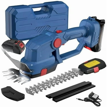 Cordless Hedge Trimmer with Battery 2.0Ah - 2-in-1 21V Grass Shears Handheldwith 2 PCS Rechargeable Battery, Electric Shrub Trimmer Kit for Garden, Yard and Lawn, Charger Included