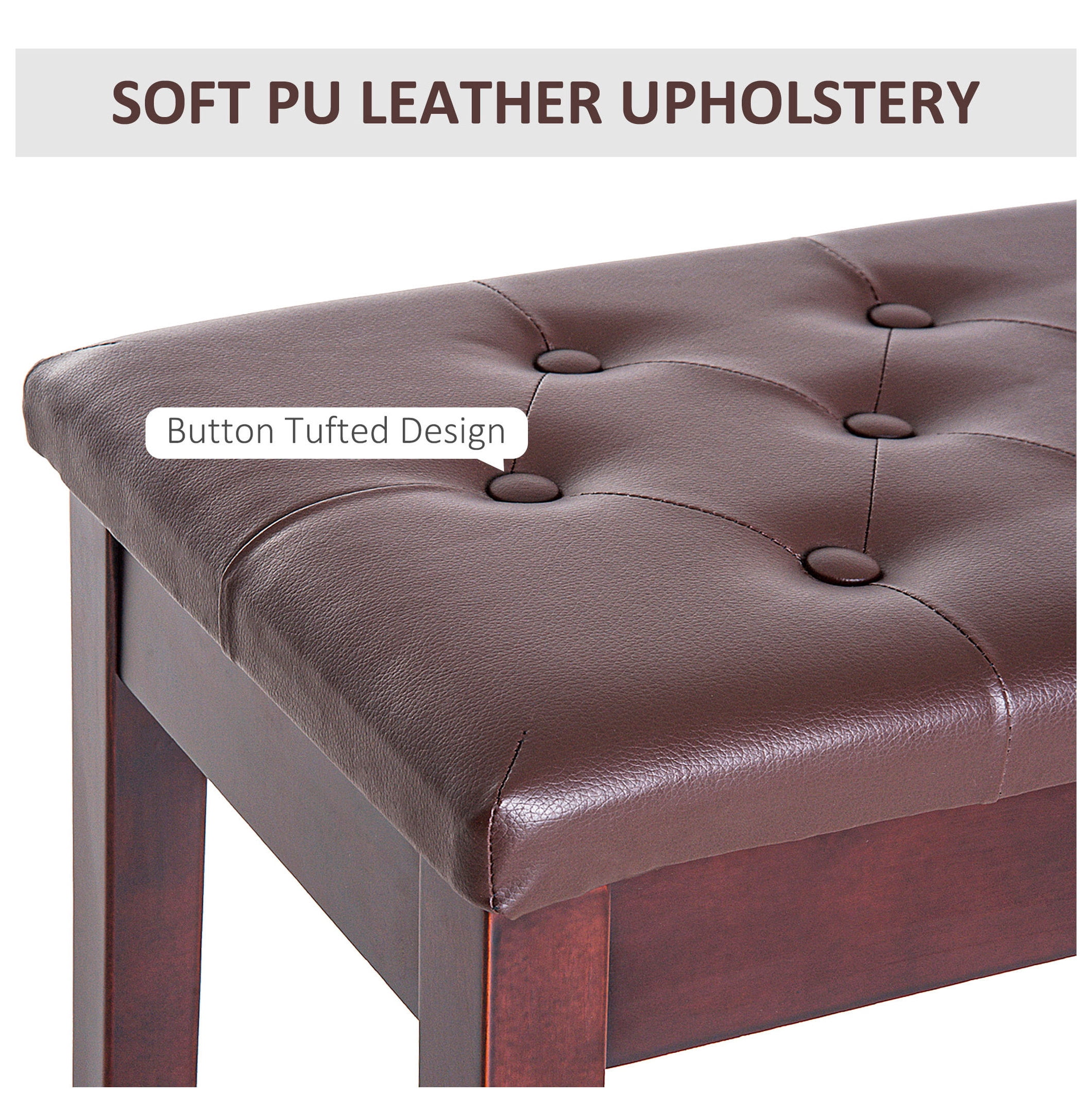 Piano , Duet Piano Chair with Faux Leather Padded Cushion and Wooden Frame, Button Tufted Keyboard , Brown