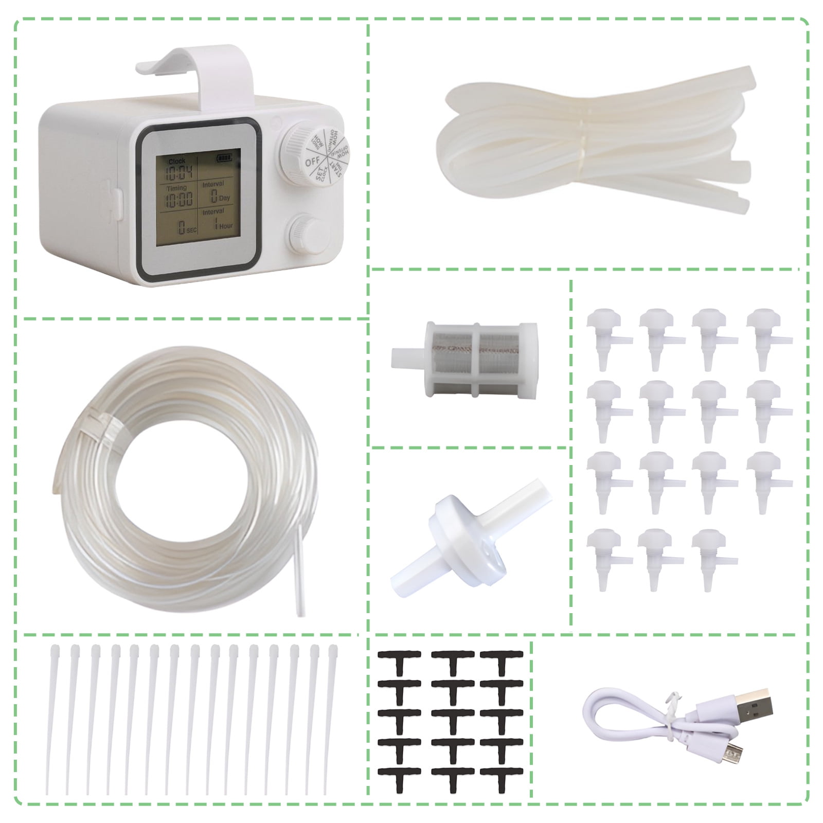 XZKING Automatic Plant Watering Device Rechargeable Drip Irrigation Watering System Kit DIY, 15 Potted Plants, Watering Timer for Vacation While Away