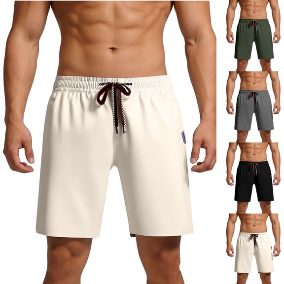 Mens Casual Walkshorts 9" Inseam Lightweight Summer Performance Training Short Pants Above Knee Elastic Waist Drawstring with Pockets