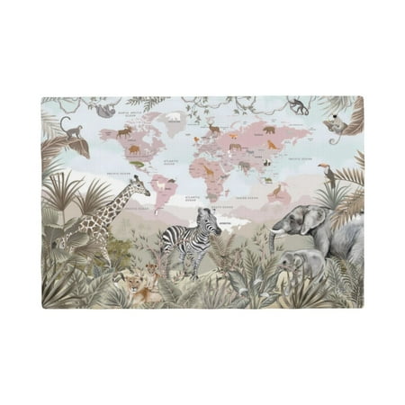 

Placemats Set of 4 World Map With Safari Animals Heat Resistant Non - Slip Place mats Waterproof table mat for Kitchen Dining-4片装