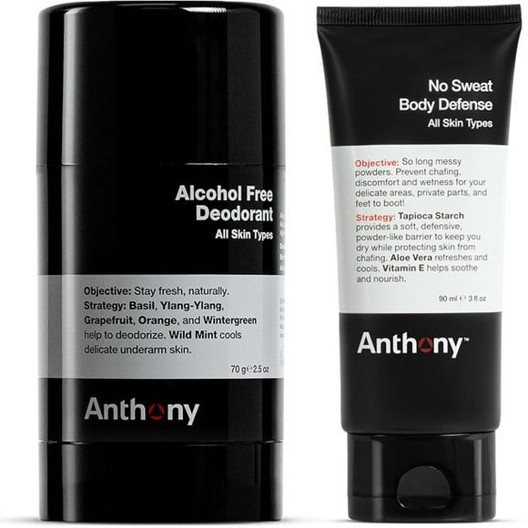 Anthony No Sweat Body Defense 3 oz and Alcohol Free Deodorant 2.5 Oz