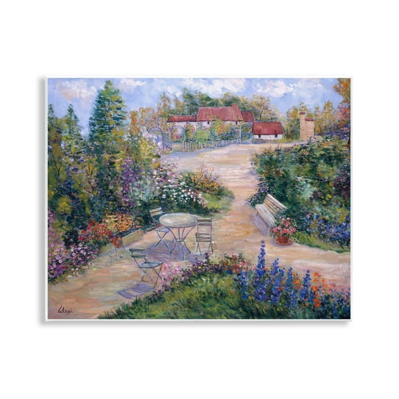 Stupell Industries Spring Garden Benches Landscape & Nature Painting Unframed Art Print Wall Art, 14 x 11