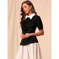 thumbnail image 4 of Unique Bargains Chemise de Travail à Manches Courtes avec Col Contrastant et Nœud à Volants pour Femmes, 4 of 6