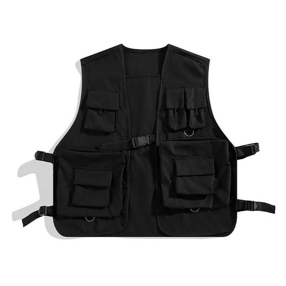 BAETEUY Men Cargo Waistcoat V-neck Sleeveless Multi Pockets Vest Coat Loose Fit Solid Color Casual Style Cargo Vest Outwear