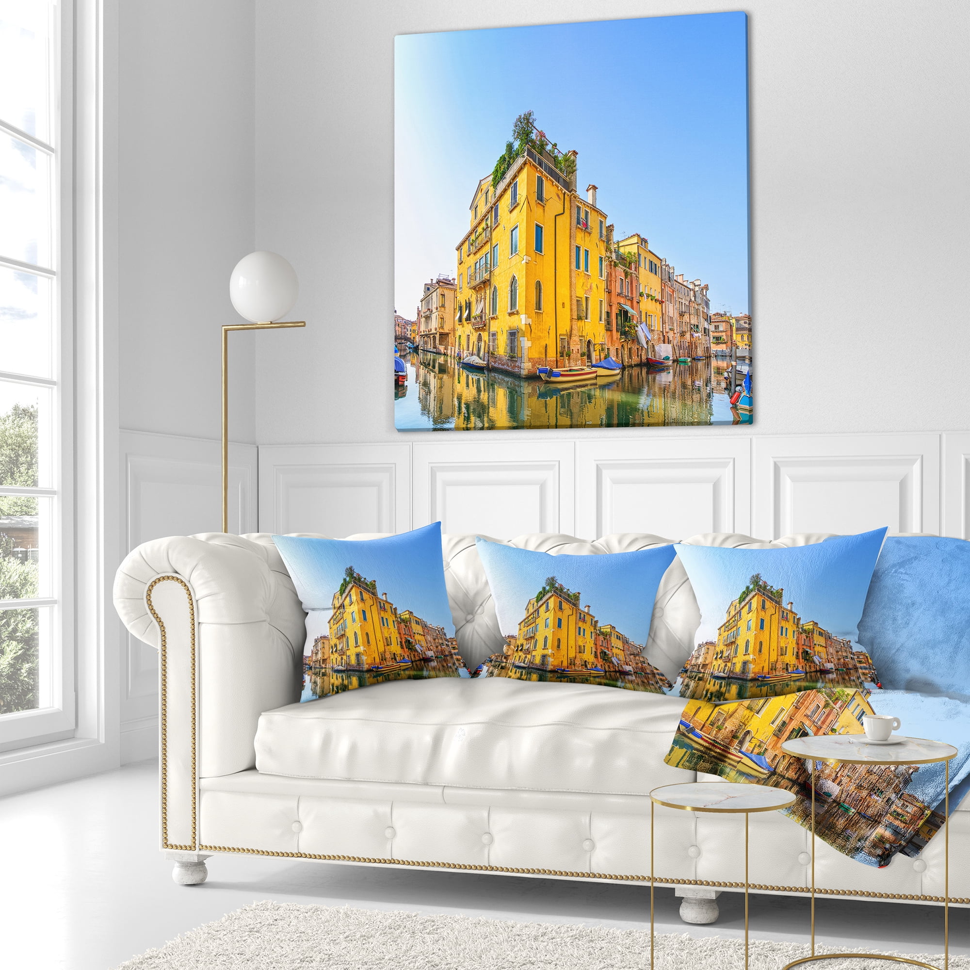 Designart Venice Cityscape Water Canal - Abstract Throw Pillow - 18x18