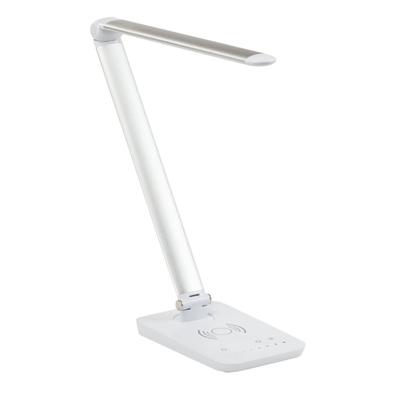 Safco Products Pivoting Vamp LED Lamp- Wireless Charging Pad & USB Port - Silver