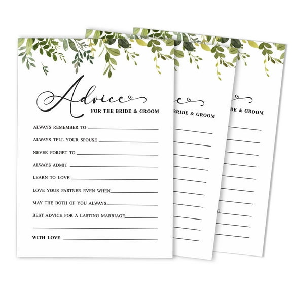 Inkdotpot Pack Of 50 Greenery Advice Cards, Advice & Wishes For The Bride and Groom, Mr and Mrs Wedding Game Activity 5x7 inches