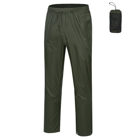 Mapamyumco Men's Rain Pants Packable Waterproof Hiking Pants Windproof Breathable Outdoor Rain Over Pants Rifle Green S