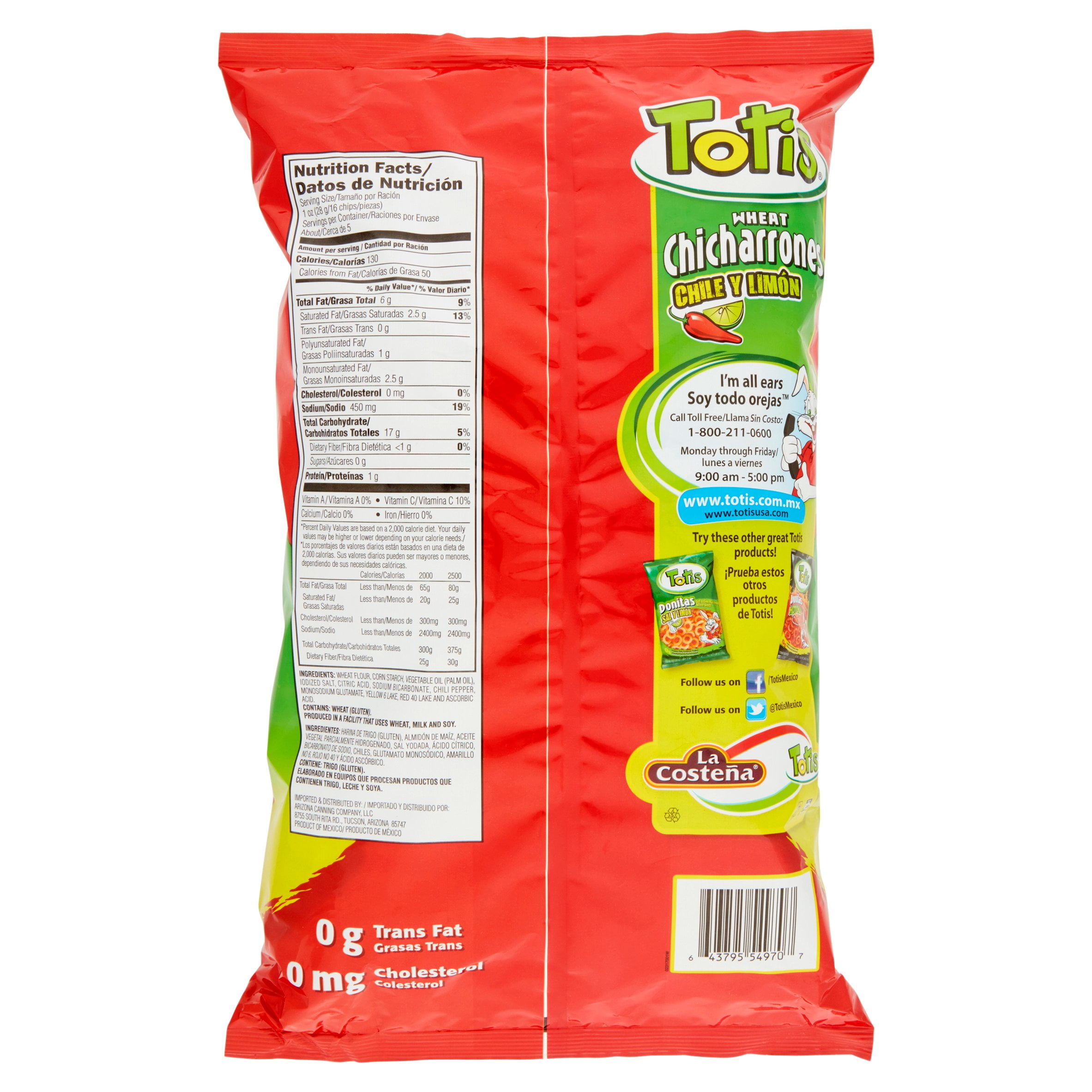 (9 pack) Totis Chili Lime Chicharrón Flavored Wheat Chips, 5.35 oz