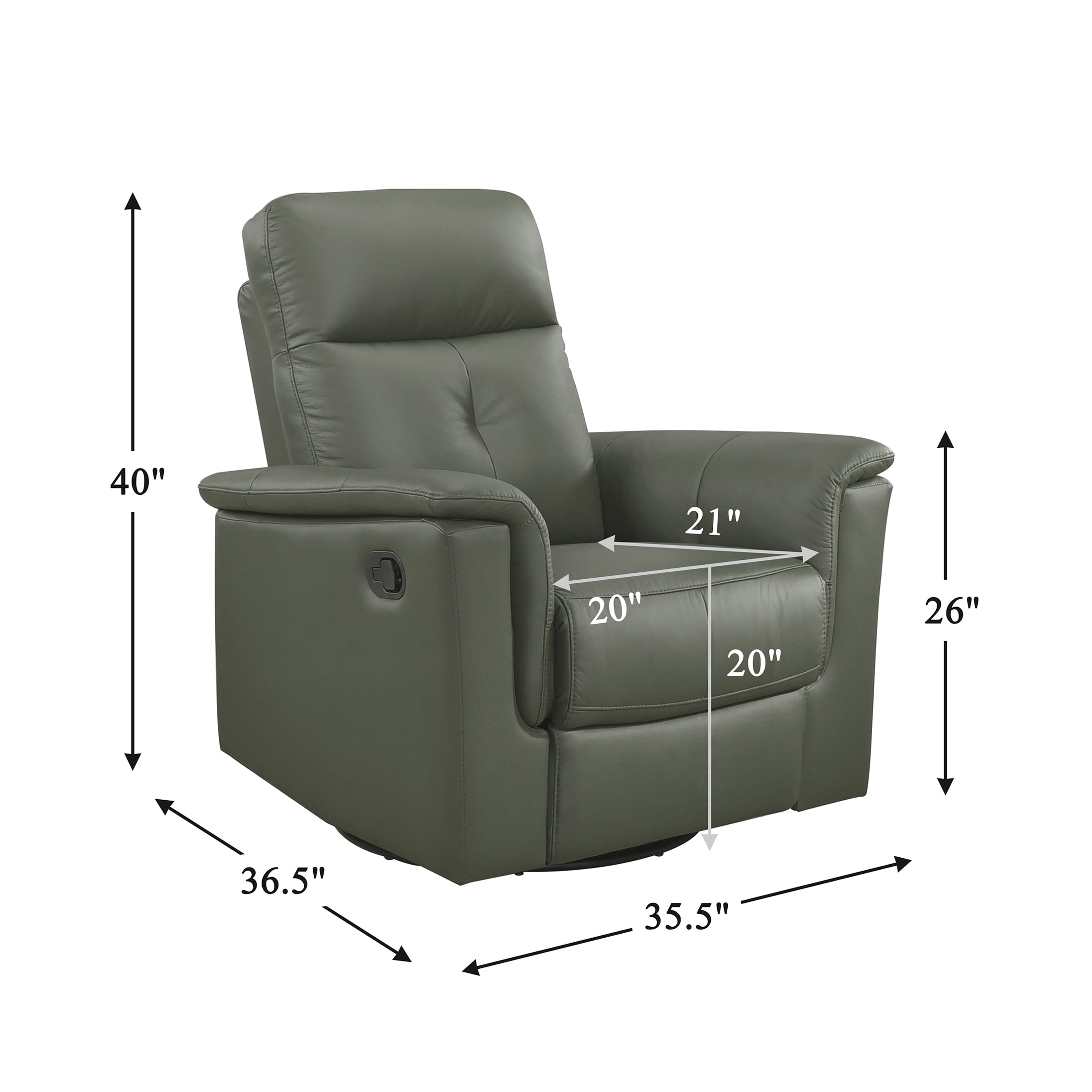OakvillePark Willowmar Leather Match Swivel Glider Recliner Chair, Green