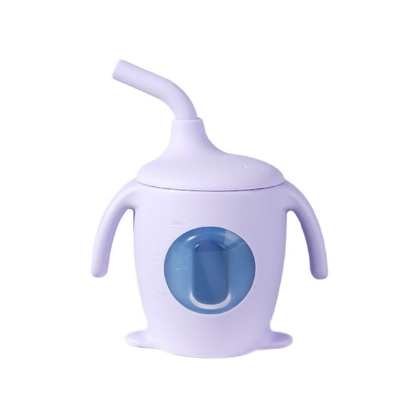 Vaso de silicona con pajita para niños, vaso de aprendizaje para bebés con asa, vaso de agua infantil de grado alimenticio, vaso de agua