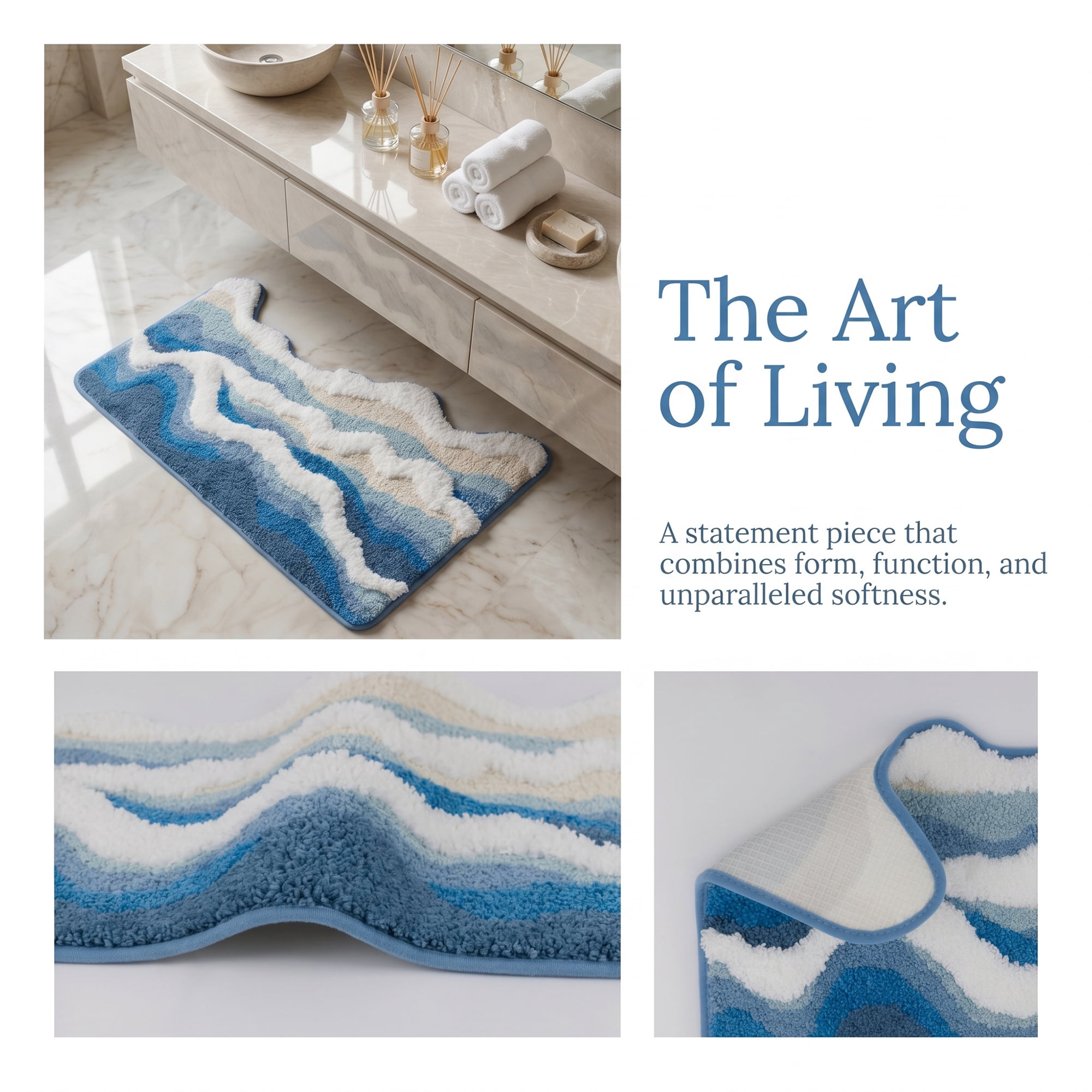 Unique Bargains Printed Microfiber Ultra Soft Plush Non Slip Bathroom Rug Blue 32" x 20"
