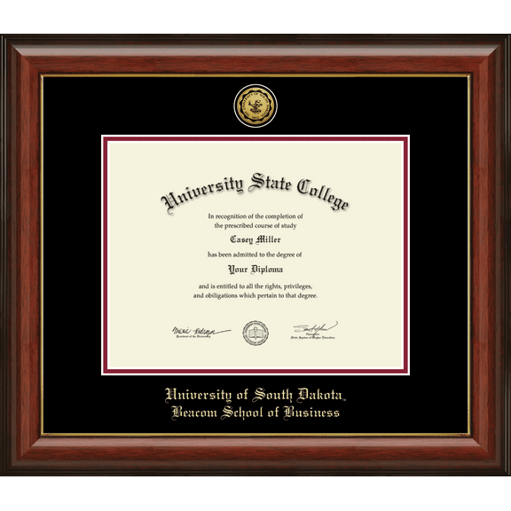 University of South Dakota Beacom School of Business Diploma Frame, Document Size 11" x 8.5"