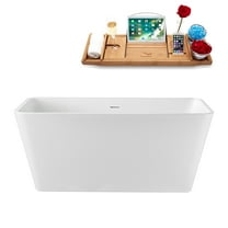 55" Streamline G-26-151-BGL Soaking Glossy White Freestanding Tub and Tray With Internal Drain in Brushed Gold