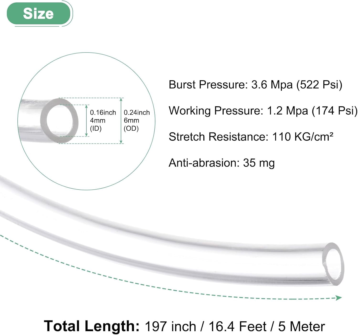 MKEUDQ-Pneumatic Tubing Pipe, 4mm(ID) x6mm(OD) PU Polyurethane Air Compressor Hose for Air Compressor Fitting/Gas/Fluid Transfer, Air Hose Line Tube [5M/16.4ft, Clear]